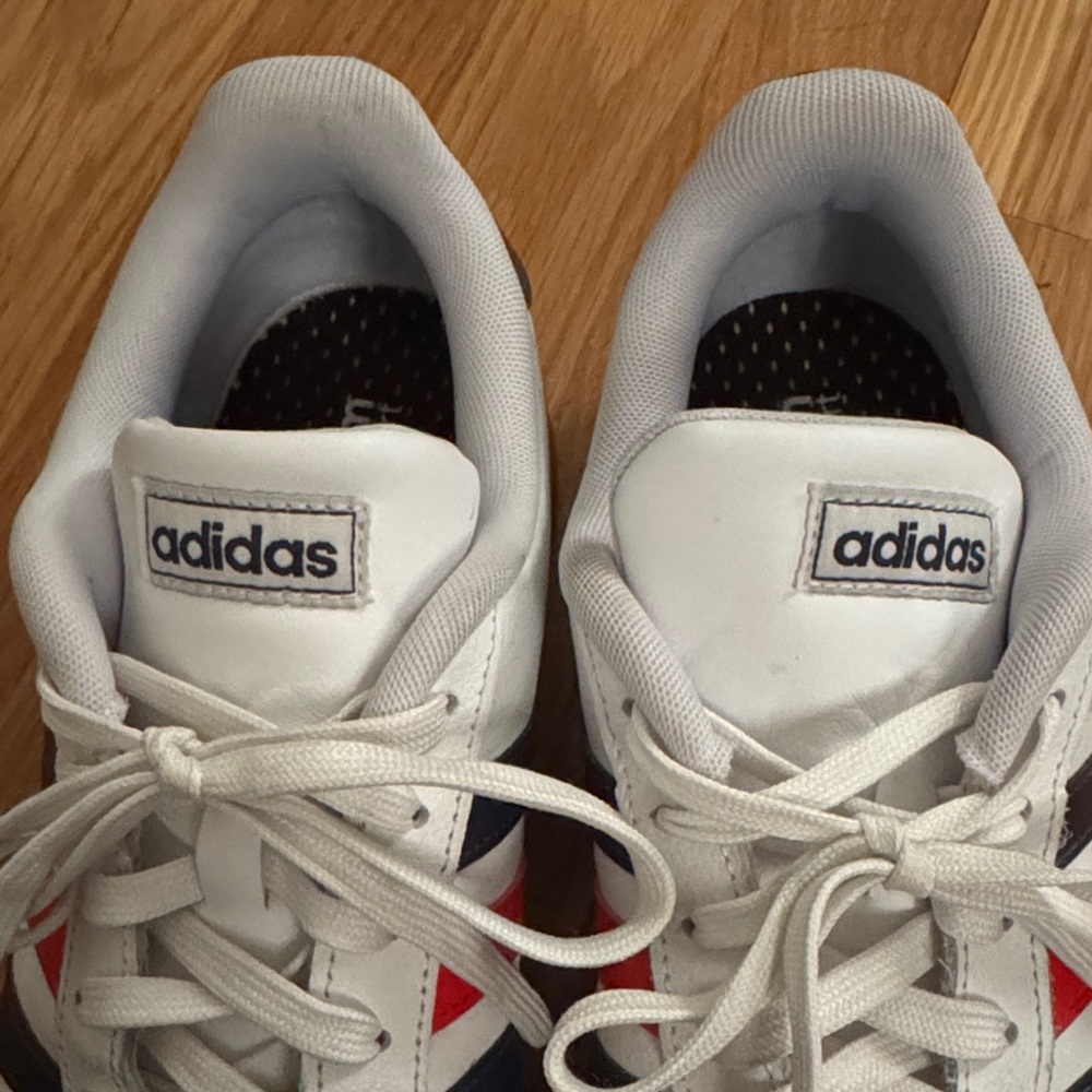 adidas White Sneakers with Navy & Red Stripes - Picture 2 of 9